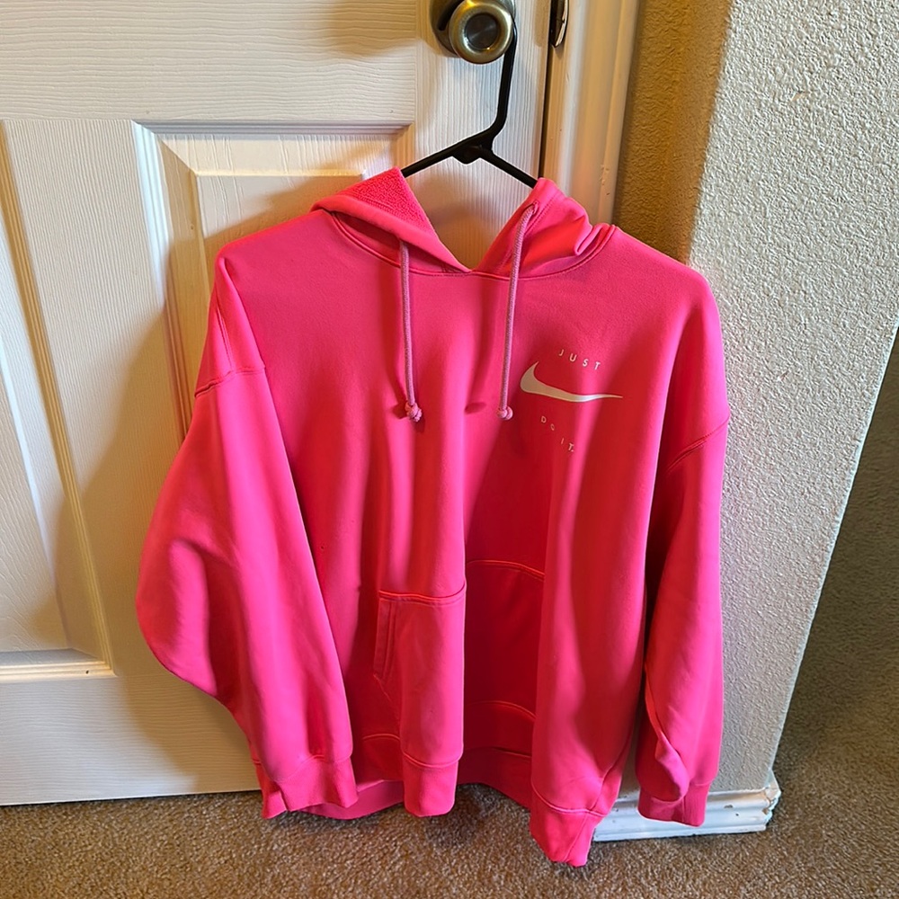 Nike neon hot pink sweatshirt size large Dri fit, fleece on the inside